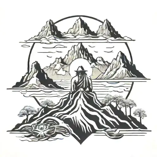 travel, mountains, nirvana, death tattoo design idea