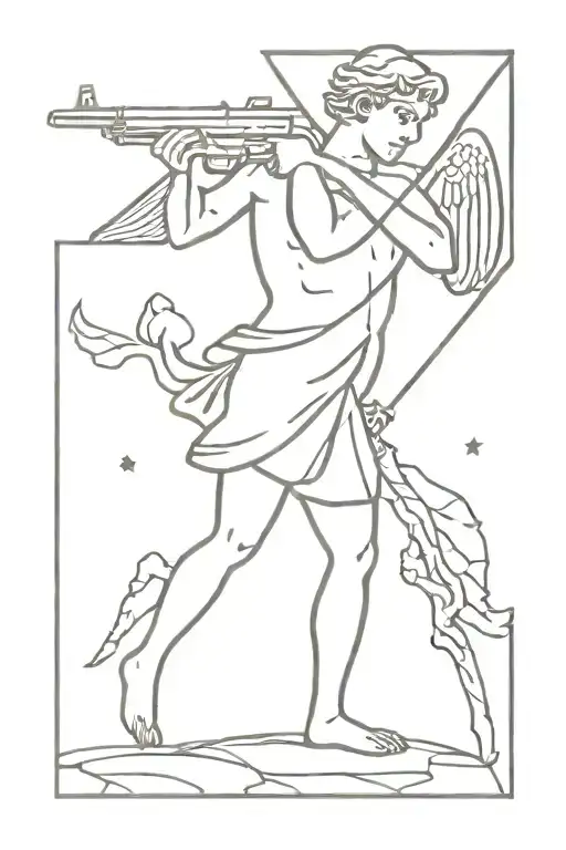 cupid with an ak 47 tattoo design idea