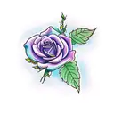 a pink rose, a violet flower, and a blue morning glory arranged together with some leaves tattoo design idea