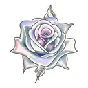 a pink rose, a violet flower, and a blue morning glory arranged together with some leaves tattoo design idea
