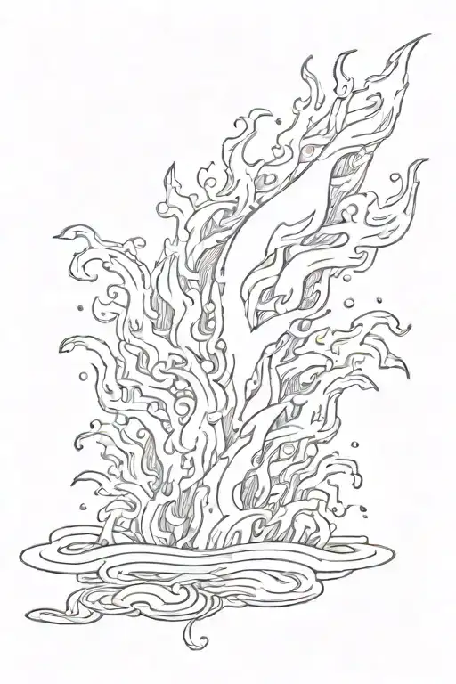 fine line fire flame in water tattoo design idea