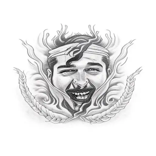 Post Malone lyrics intertwined with smoke and flames tattoo design idea