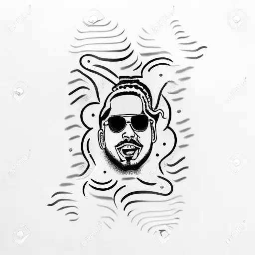 Post Malone lyrics intertwined with smoke and flames tattoo design idea