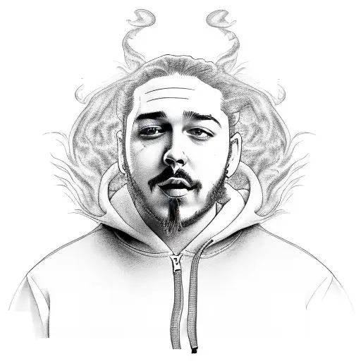 Post Malone lyrics intertwined with smoke and flames tattoo design idea