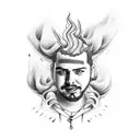 Post Malone lyrics intertwined with smoke and flames tattoo design idea