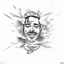 Post Malone lyrics intertwined with smoke and flames tattoo design idea