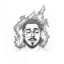 Post Malone lyrics intertwined with smoke and flames tattoo design idea