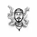 Post Malone lyrics intertwined with smoke and flames tattoo design idea