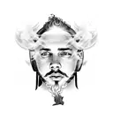 Post Malone lyrics intertwined with smoke and flames tattoo design idea