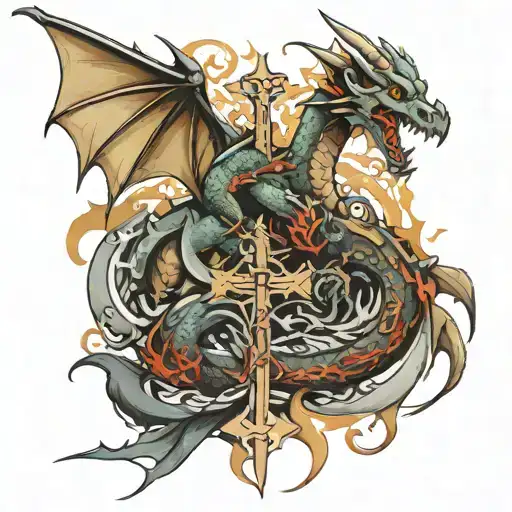 dragons 3 crosses tattoo design idea