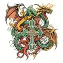dragons 3 crosses tattoo design idea