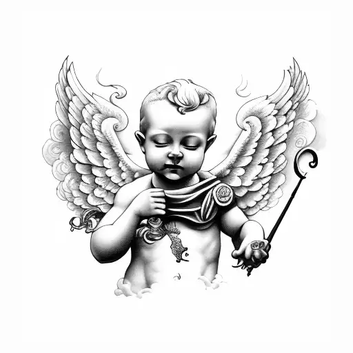cherub with clouds tattoo design idea