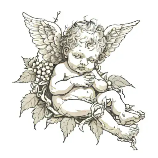 cherub baby with thorns wrapped tattoo design idea