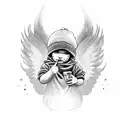 cherub with beanie and middle finger tattoo design idea