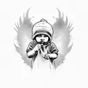 cherub with beanie and middle finger tattoo design idea