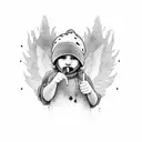 cherub with beanie and middle finger tattoo design idea