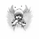 cherub with beanie and middle finger tattoo design idea