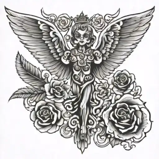 2006 with wings and corwm  tattoo design idea