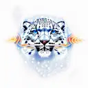 A snow leopard with the elements of snow and fire. With snowflakes and fire. One eye the color of fire and the other the tattoo design idea