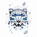 A snow leopard with the elements of snow and fire. With snowflakes and fire. One eye the color of fire and the other the tattoo design idea