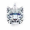 A snow leopard with the elements of snow and fire. With snowflakes and fire. One eye the color of fire and the other the tattoo design idea