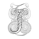 An intricate dotwork design of a snake coiled around a crescent moon tattoo design idea