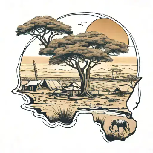 african landscape with massai tattoo design idea