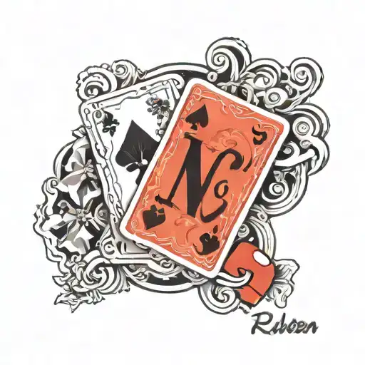 name ruben with dice and deck of cards forming the shape tattoo design idea