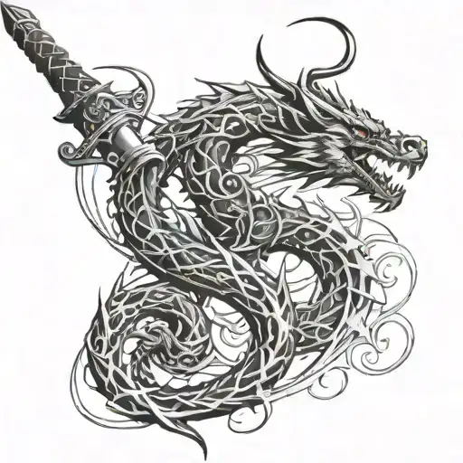 dragon spiraling a sword vertically  tattoo design idea