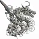 dragon spiraling a sword vertically  tattoo design idea