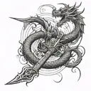 dragon spiraling a sword  tattoo design idea