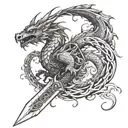 dragon spiraling a sword  tattoo design idea