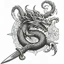 dragon spiraling a sword  tattoo design idea