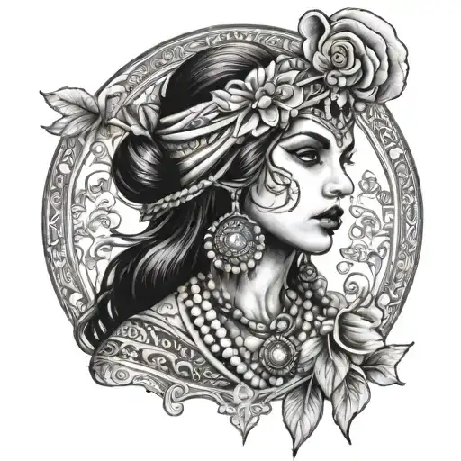 gypsy woman posing tattoo design idea