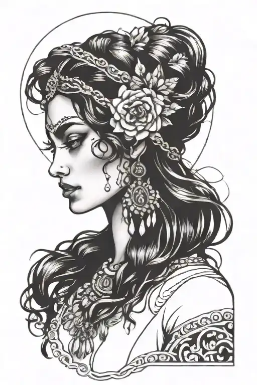 gypsy girl face tattoo design idea