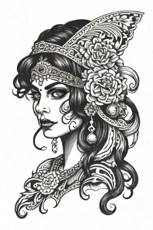 gypsy girl face tattoo design idea