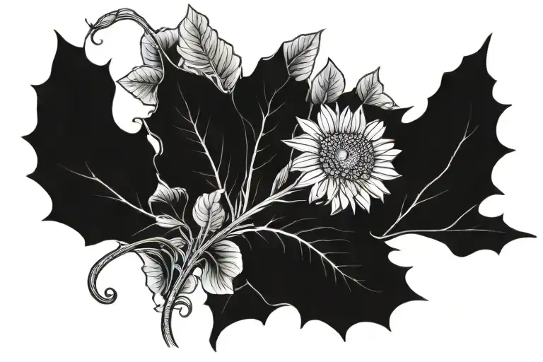 one gerbera and irish ivy leaves tattoo design idea