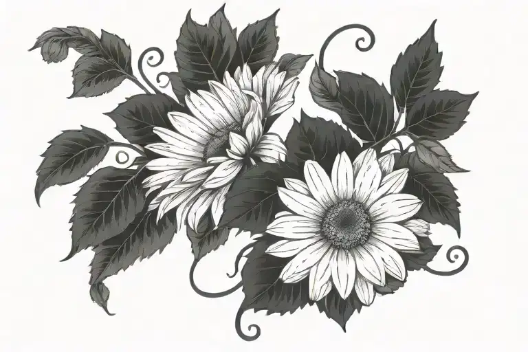 one gerbera and many irish ivy leaves intertwined within tattoo design idea