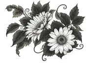 one gerbera and many irish ivy leaves intertwined within tattoo design idea