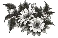 one gerbera and many irish ivy leaves intertwined within tattoo design idea