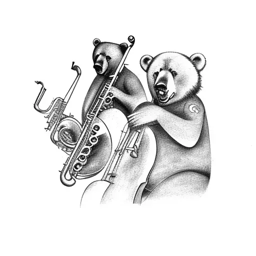 A jazz band composed of bear musicians playing instruments tattoo design idea