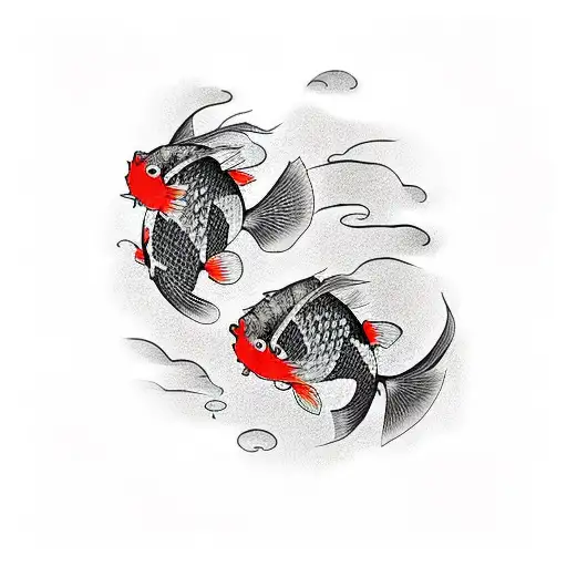 2 of the same koi fish swimming in a hurricane tattoo design idea