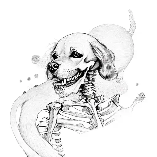 Skeleton with golden retiever dog tattoo design idea