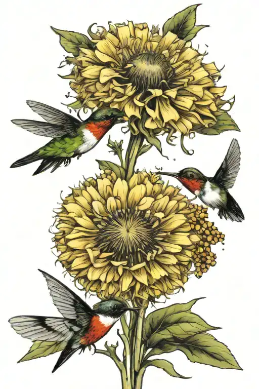 intertwining the dandelion's wispy seeds with the delicate wings of the hummingbird, while the ladybug rest on one tattoo design idea