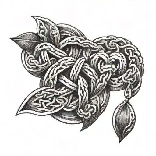 Three coffee beans intertwined to form a Celtic knot, symbolizing the strong bond between a mother and her two daughters tattoo design idea