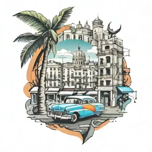 Cuba Havana cityscape tattoo design idea