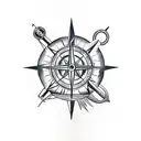 lantern and a compass and a clipper ship, and palm trees arm sleeve tattoo design idea