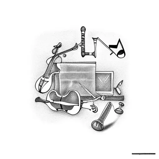 A classroom scene with musical instruments as the students tattoo design idea