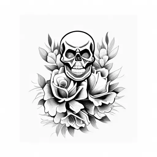 Coffin with skull and flowers tattoo design idea