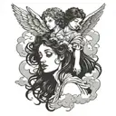 angels and clouds tattoo design idea
